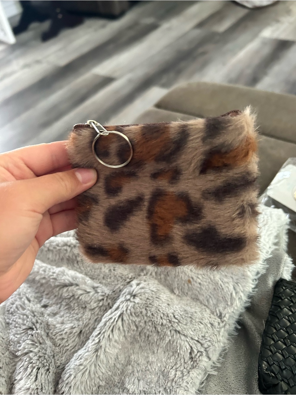 4/$50 Faux Fur Leopard Print Key Pouch - Brown wallet coin purse